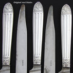 Louis XVI Style Antique French Sterling Silver Handled 20pc Table Knife Set, 2pc Setting for Ten