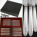 Louis XVI Style Antique French Sterling Silver Handled 20pc Table Knife Set, 2pc Setting for Ten