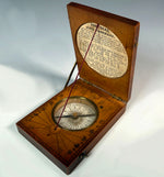 Antique 19th Century Wood Cased Navigational Compass and Sun Dial, Perpetual Calendar