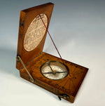 Antique 19th Century Wood Cased Navigational Compass and Sun Dial, Perpetual Calendar
