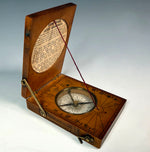 Antique 19th Century Wood Cased Navigational Compass and Sun Dial, Perpetual Calendar