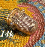Beautiful Antique 14k Sewing Thimble Set with Coral Cabochons and Half Seed Pearls, British