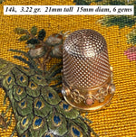 Beautiful Antique 14k Sewing Thimble Set with Coral Cabochons and Half Seed Pearls, British