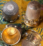 Beautiful Antique 14k Sewing Thimble Set with Coral Cabochons and Half Seed Pearls, British