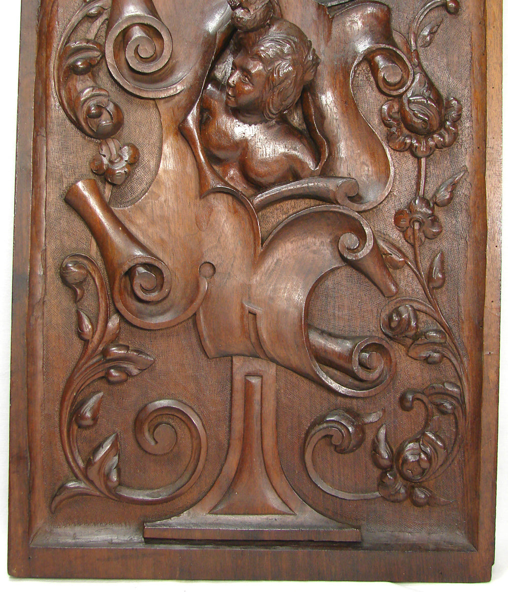 Antique Hand Carved LG Walnut Wood Panel, Figural Woman's Bust, Italian, French