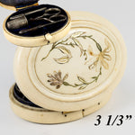 Antique European Continental Sewing Etui, Nécessaire, in IvoryCase, Silver and Steel Tools, Scissors, Thimble