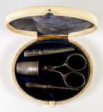 Antique European Continental Sewing Etui, Nécessaire, in IvoryCase, Silver and Steel Tools, Scissors, Thimble