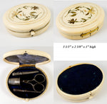 Antique European Continental Sewing Etui, Nécessaire, in IvoryCase, Silver and Steel Tools, Scissors, Thimble