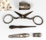 Antique European Continental Sewing Etui, Nécessaire, in IvoryCase, Silver and Steel Tools, Scissors, Thimble