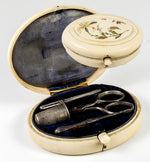 Antique European Continental Sewing Etui, Nécessaire, in IvoryCase, Silver and Steel Tools, Scissors, Thimble