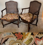 Pair antique c. 1860s (Napoleon III era) Hand Carved French Arm Chairs, Caned Back