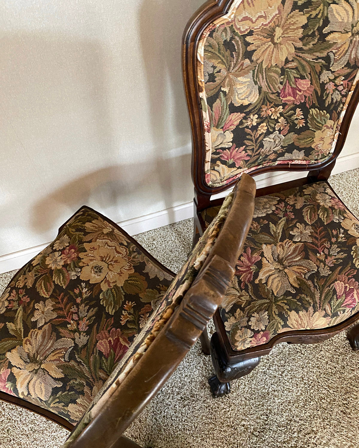 Pair of Antique c. 1860s (Napoleon III era) French Claw Foot Side Chairs, Upholstered