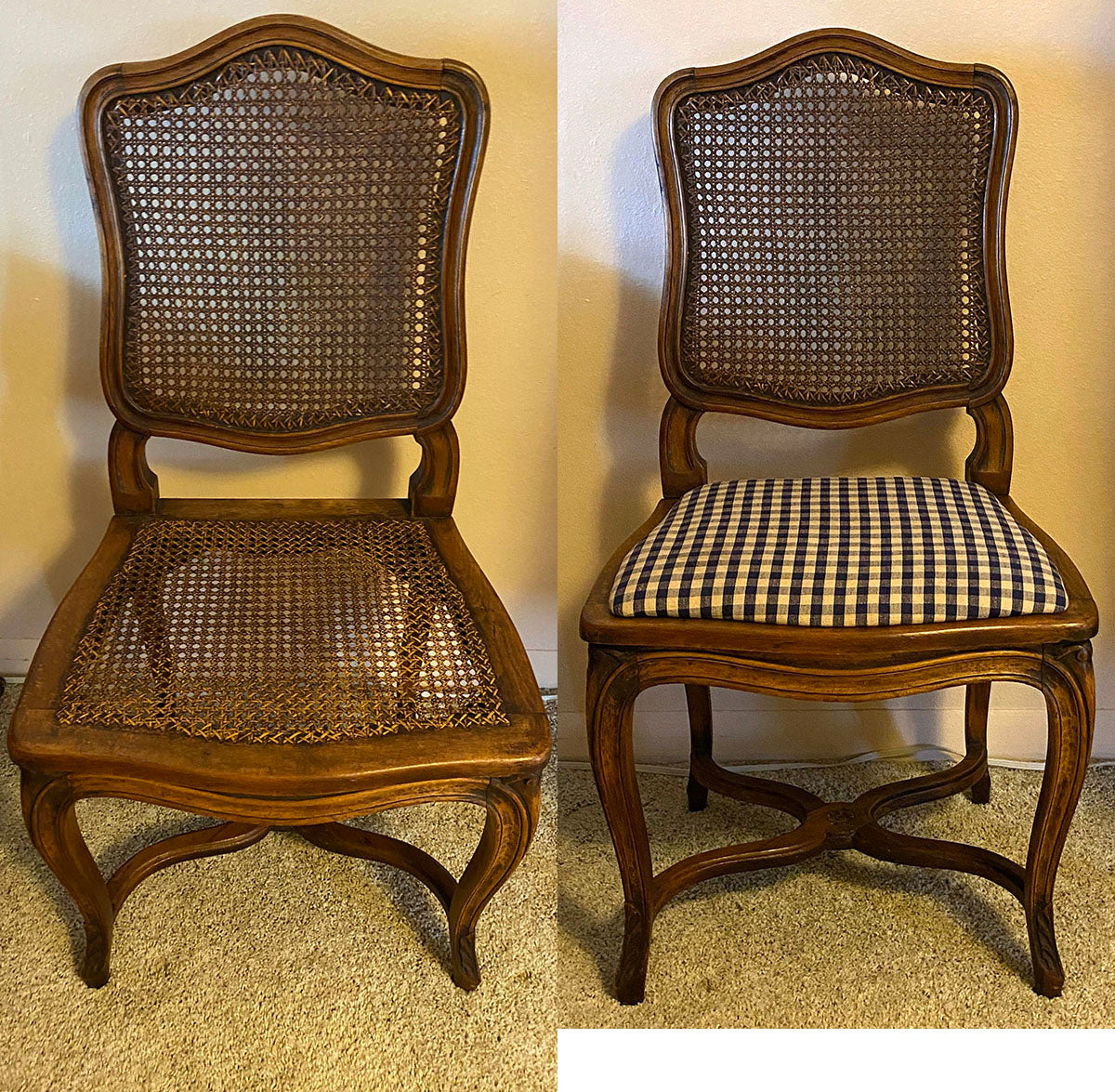 SET OF 3 (or 4) Antique c.1860s Country French Hand Carved Side Chairs, Caned