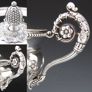 Antique French 1819-1838 Sterling Silver Drageoir or Confiturier, Aesthetic Floral Pattern