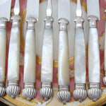 Gorgeous Antique French Sterling Silver & Mother of Pearl 12pc Fruit or Dessert Knife & Fork Set