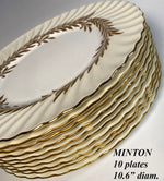 Vintage MINTON Dinner Plate Set of 10, Golden Symphony H4919 Gold Enamel on White, 10.6"