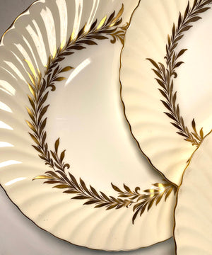 Vintage MINTON Dinner Plate Set of 10, Golden Symphony H4919 Gold Enamel on White, 10.6"