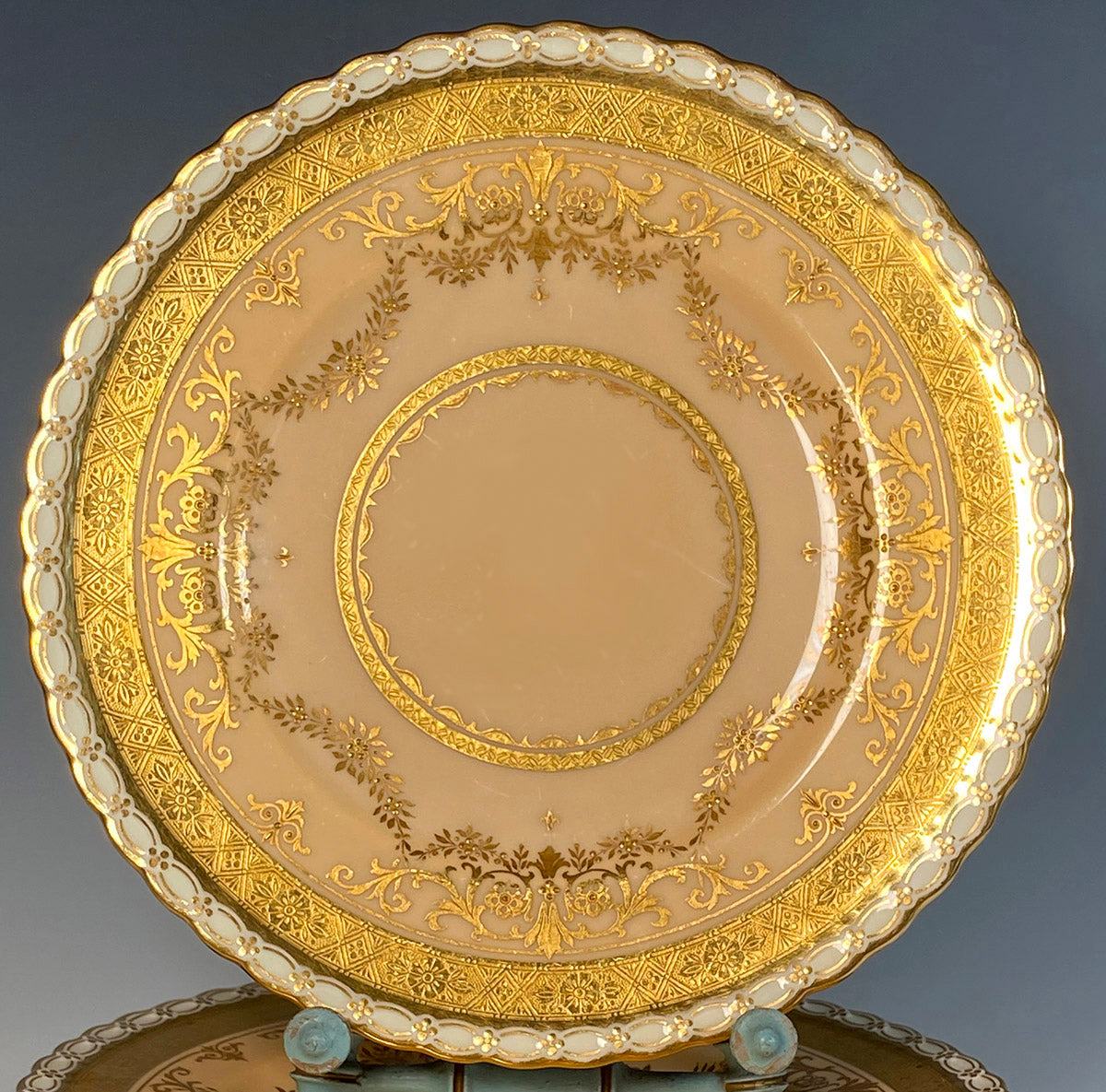 Antique Belle Epoch Raised Gold Enamel MINTON 9" Plates, Set of 14 Salad or Dessert Plates