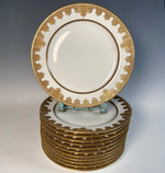 Set of 12 Vintage Haviland French Porcelain 8.5" Plates, Gothic or Celtic Gold Border, Bailey Banks & Biddle