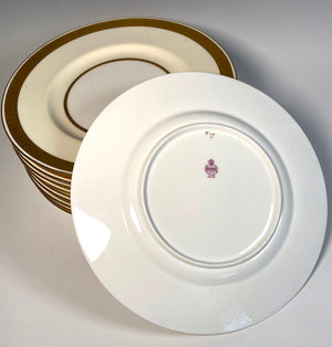 c.1891-1912 Set of 10 MINTON Dinner Plates 10.6" Diameter, Cream White and Encrusted Raised Gold