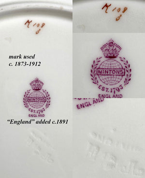 c.1891-1912 Set of 10 MINTON Dinner Plates 10.6" Diameter, Cream White and Encrusted Raised Gold