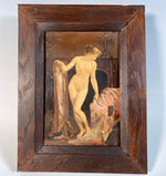Artist Signed Antique French Miniature Oil Painting on Board Portrait of a Nude in Dressing Room Interior, Oak Frame
