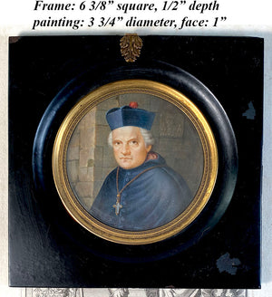Antique c.1805 French Portrait Miniature Catholic Clergyman with Jeweled Cross, Papal Crest