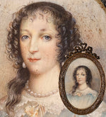 Fine Early 19th Century Antique Portrait Miniature in Bow Top Frame, Henrietta Maria, Queen of England