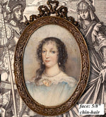 Fine Early 19th Century Antique Portrait Miniature in Bow Top Frame, Henrietta Maria, Queen of England