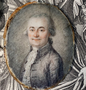 Antique 18th Century French Portrait Miniature of Distinguished Gentleman, 18k Face to the Original Frame