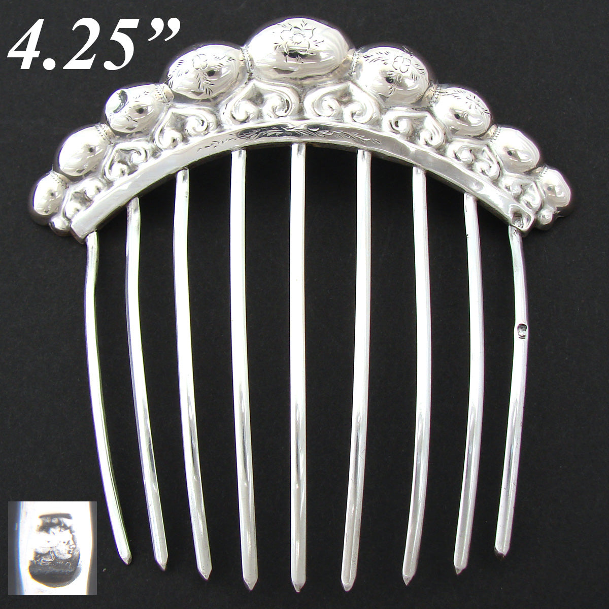 Lovely Antique French .800 (nearly sterling) Silver 4.25" Mantilla Style Hair Ornament, Comb or Tiara