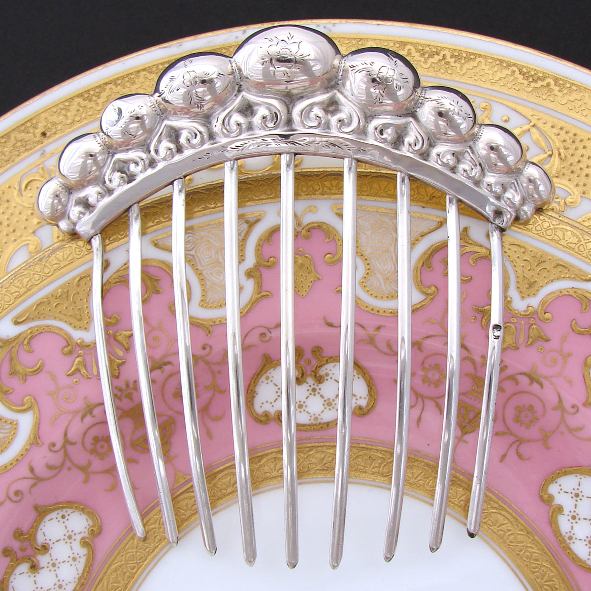 Lovely Antique French .800 (nearly sterling) Silver 4.25" Mantilla Style Hair Ornament, Comb or Tiara