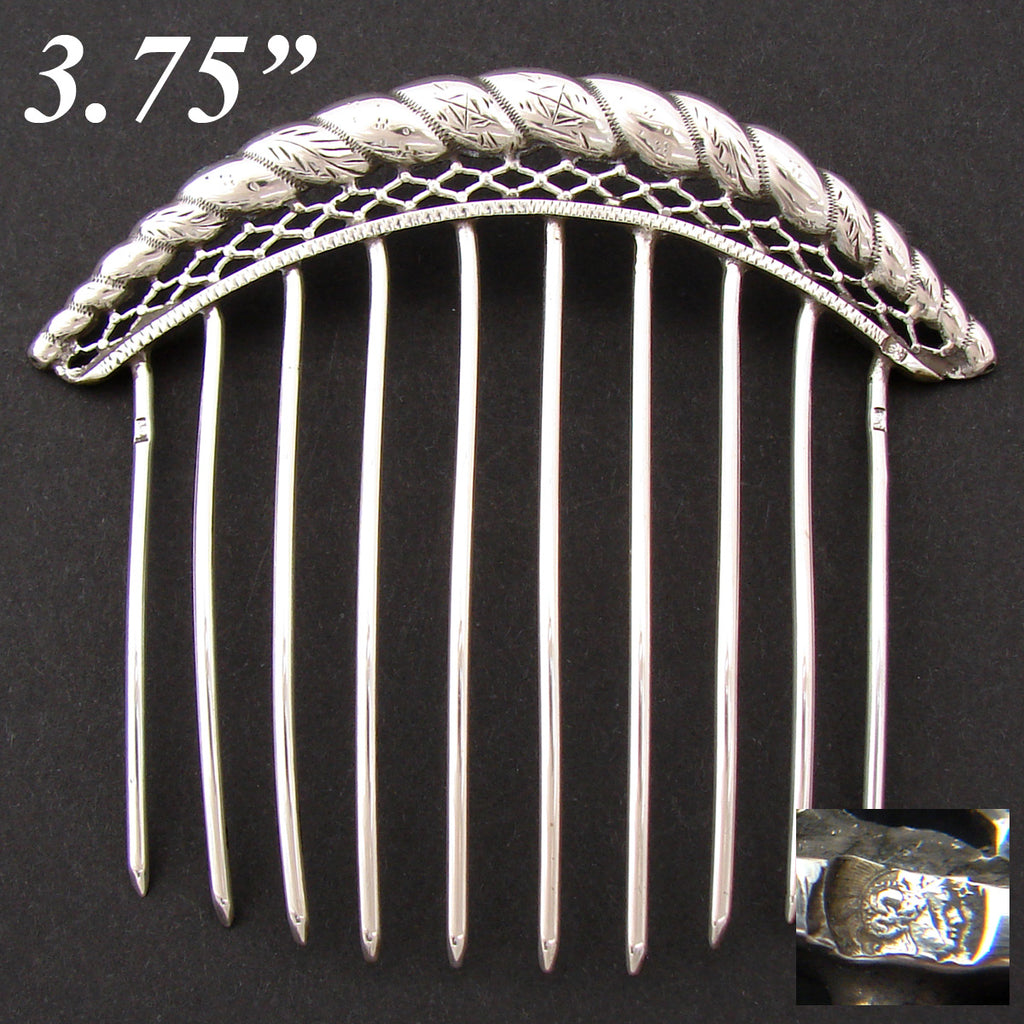 Lovely Antique French .800 (nearly sterling) Silver 3.75" Mantilla Style Hair Ornament, Comb or Tiara