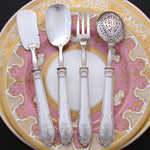 Antique French Sterling Silver 4pc Condiment or Hors d'Oeuvre Service Set, Fontanelle Pattern