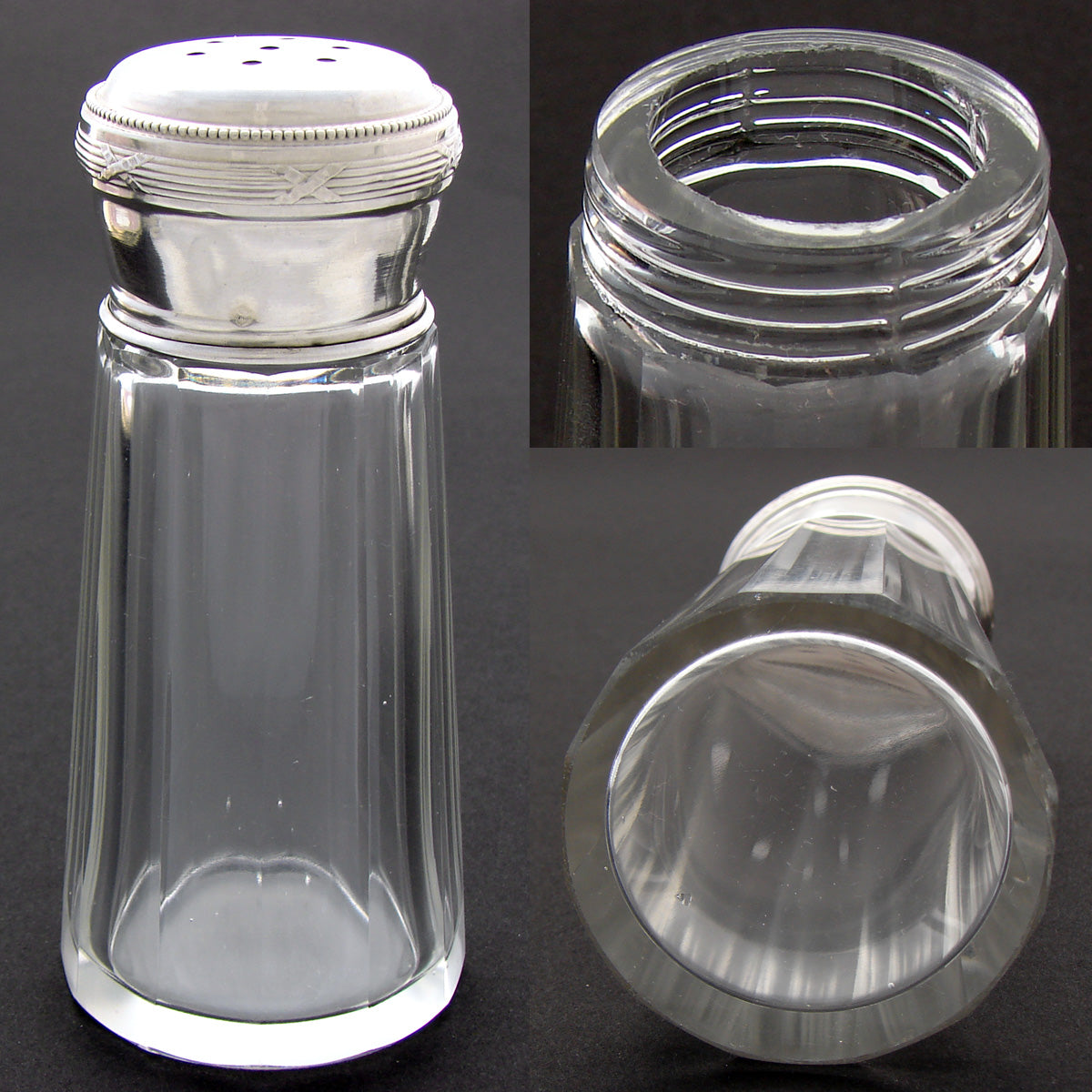 Fine Vintage French Sterling Silver & Cut Glass 5.25” Sugar Shaker, Sifter, Muffineer