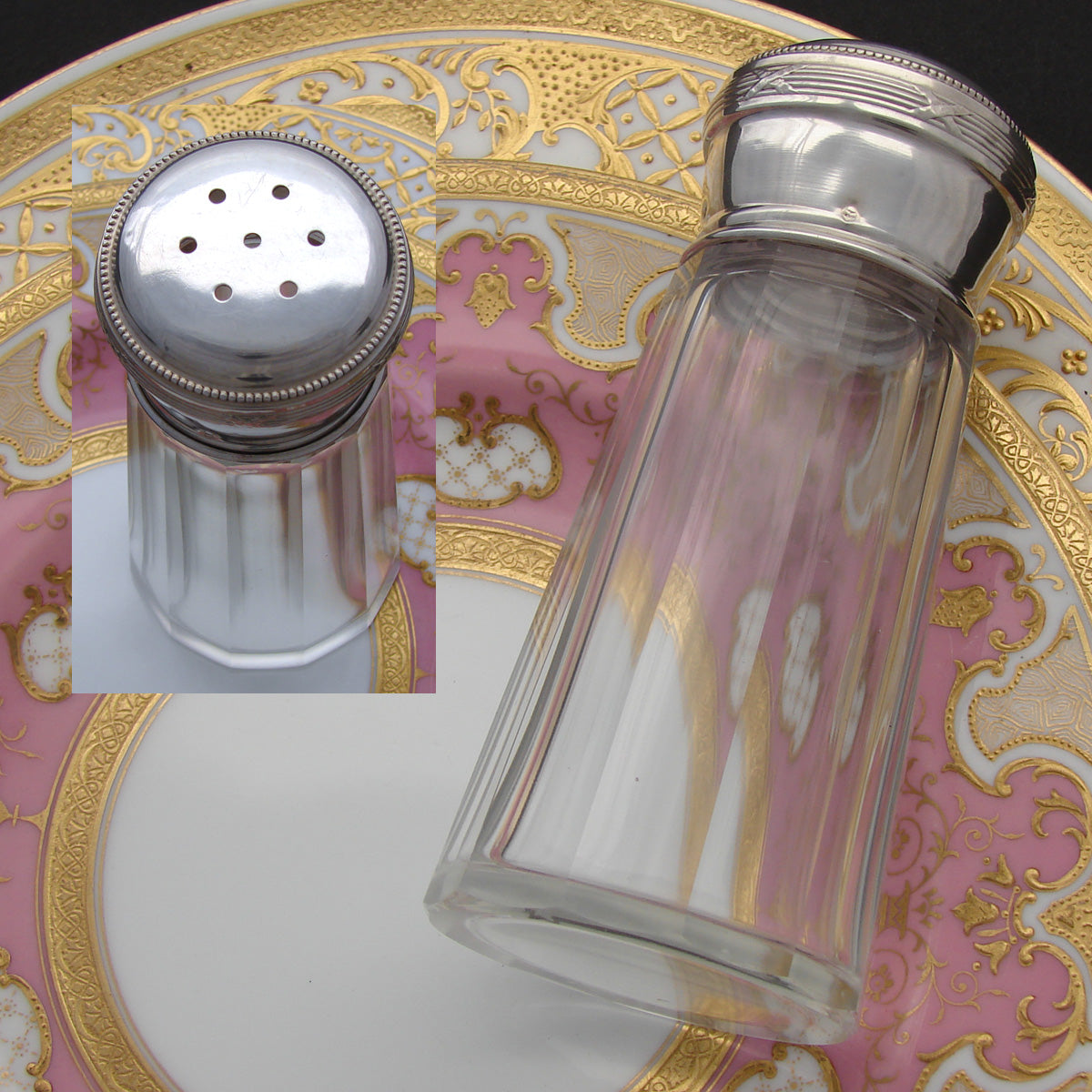 Fine Vintage French Sterling Silver & Cut Glass 5.25” Sugar Shaker, Sifter, Muffineer