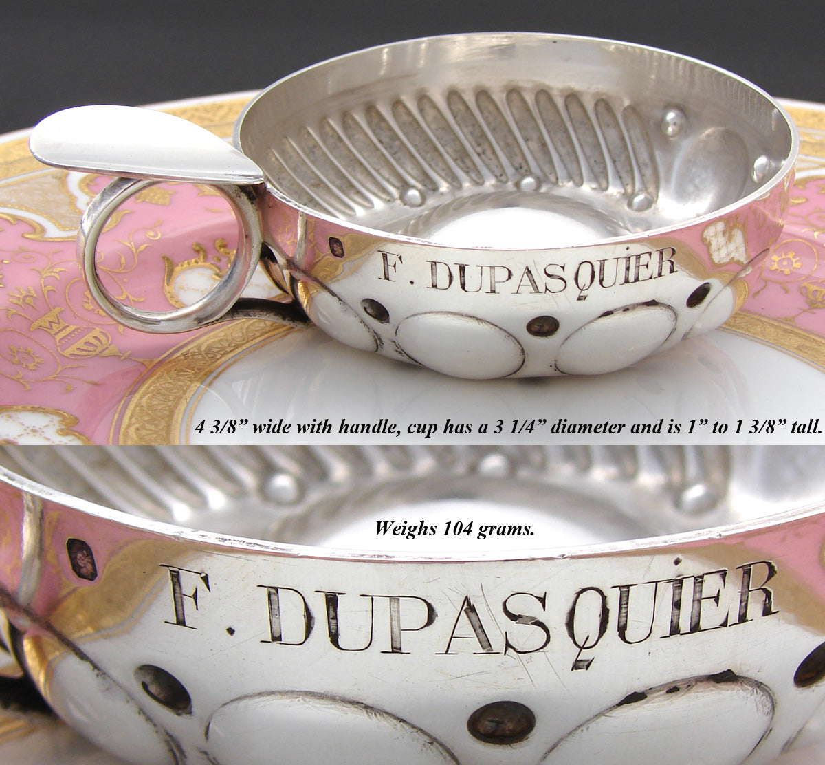 Antique French Sterling Silver "Tastevin" Wine Tasting Cup, "F. Dupasquier" Inscription