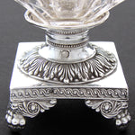 Antique French Louis XVI Era Sterling Silver & Glass Open Salt Pair, Mascarons, Ball & Claw Feet
