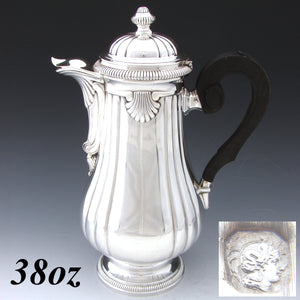 Antique French Sterling Silver 38oz Coffee or Tea Pot, Teapot, Seashell Pattern