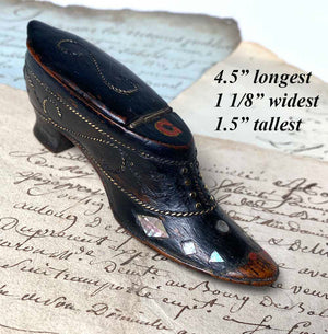 Rare 18th Century French Hand Carved Shoe or Boot Snuff, Pique and Mother of Pearl Inlay