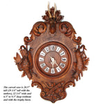 Exq Antique Black Forest Carved 28.5" Wall Clock, Fruits of the Hunt Themed Deer & Game Hen or Bird