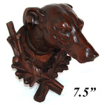 Antique Victorian Era Black Forest Carved Trophy Style Wall Plaque, Hunting Dog Figure with Collar