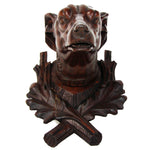 Antique Victorian Era Black Forest Carved Trophy Style Wall Plaque, Hunting Dog Figure with Collar