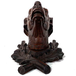 Antique Victorian Era Black Forest Carved Trophy Style Wall Plaque, Hunting Dog Figure with Collar