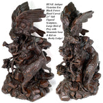 HUGE Antique Victorian Black Forest Carved 23" Sculpture, Eagle or Hawk & Chamois or Mountain Goat Figures