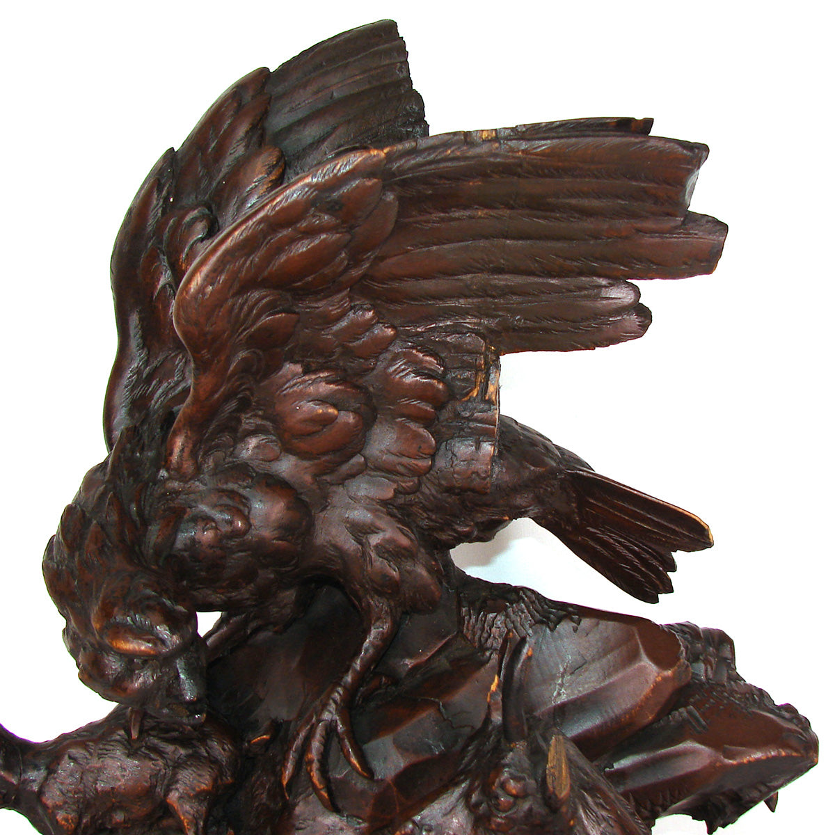 HUGE Antique Victorian Black Forest Carved 23" Sculpture, Eagle or Hawk & Chamois or Mountain Goat Figures