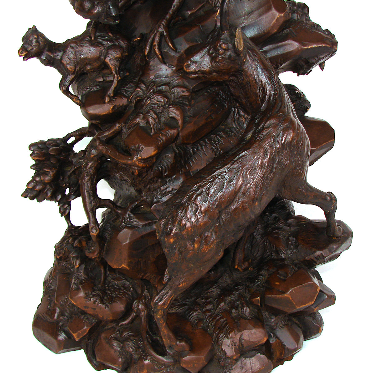 HUGE Antique Victorian Black Forest Carved 23" Sculpture, Eagle or Hawk & Chamois or Mountain Goat Figures