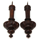 Antique Victorian Era Turned & Carved Wood Drapery Holdback, Tieback Pair, 4" Diameters