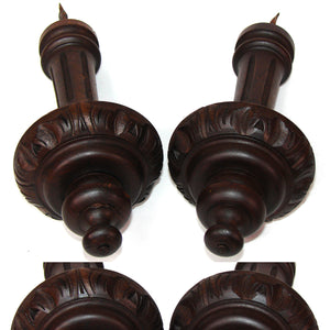 Antique Victorian Era Turned & Carved Wood Drapery Holdback, Tieback Pair, 4" Diameters