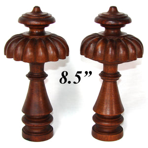 Antique Victorian Era Turned & Carved Wood Drapery Holdback, Tieback Pair, 4" Diameters